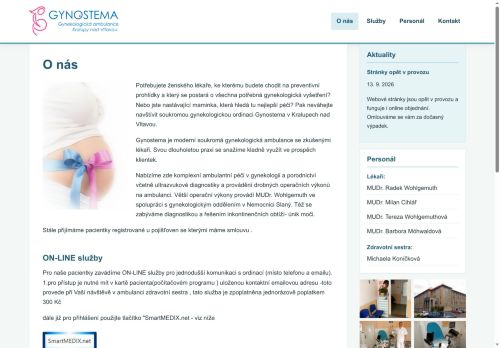 Zobrazit webové stránky Gynekologie GYNOSTEMA - MUDr. Radek Wohlgemuth, MUDr. Milan Cihlář, MUDr.Tereza Wohlgemuthová