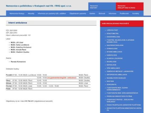 Interní ambulance - MUDr. Jiří Líbal, MUDr. Soňa Lovíšková, MUDr. Kateřina Kvíčalová, MUDr. Arnošt Řenč