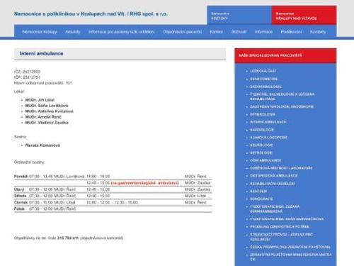 Interní ambulance - MUDr. Jiří Líbal, MUDr. Soňa Lovíšková, MUDr. Kateřina Kvíčalová, MUDr. Arnošt Řenč