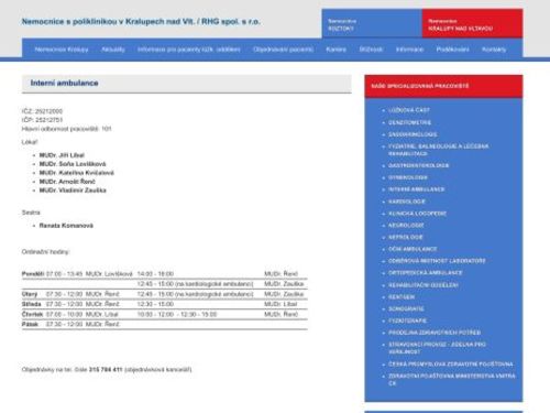 Interní ambulance - MUDr. Jiří Líbal, MUDr. Soňa Lovíšková, MUDr. Kateřina Kvíčalová, MUDr. Arnošt Řenč