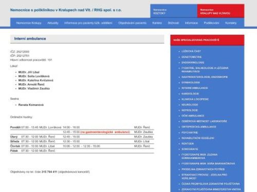 Interní ambulance - MUDr. Jiří Líbal, MUDr. Soňa Lovíšková, MUDr. Kateřina Kvíčalová, MUDr. Arnošt Řenč