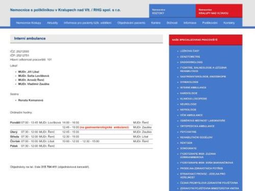 Interní ambulance - MUDr. Jiří Líbal, MUDr. Soňa Lovíšková, MUDr. Kateřina Kvíčalová, MUDr. Arnošt Řenč