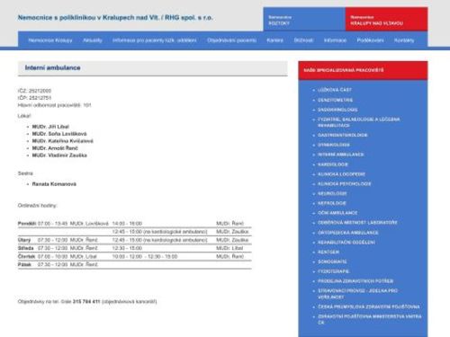 Interní ambulance - MUDr. Jiří Líbal, MUDr. Soňa Lovíšková, MUDr. Kateřina Kvíčalová, MUDr. Arnošt Řenč