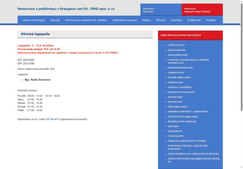 Zobrazit webové stránky Klinická logopedie - Mgr. Radka Šnýdrová