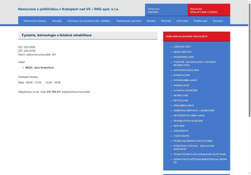 Zobrazit webové stránky Léčebná rehabilitace, fyziatrie, balneologie - MUDr. Jana Svatoňová