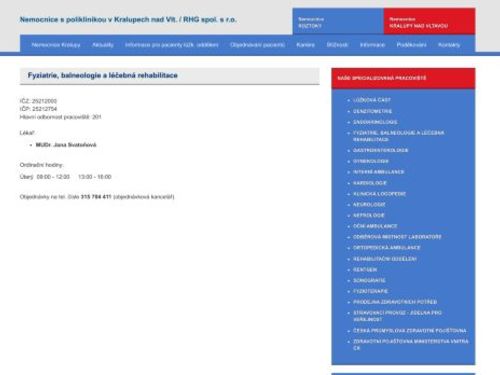 Léčebná rehabilitace, fyziatrie, balneologie - MUDr. Jana Svatoňová