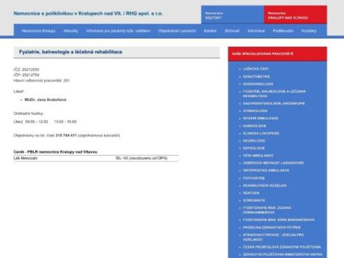 Léčebná rehabilitace, fyziatrie, balneologie - MUDr. Jana Svatoňová