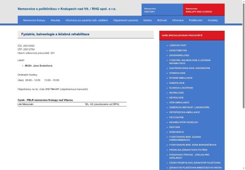 Zobrazit webové stránky Léčebná rehabilitace, fyziatrie, balneologie - MUDr. Jana Svatoňová