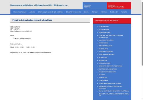 Zobrazit webové stránky Léčebná rehabilitace, fyziatrie, balneologie - MUDr. Jana Svatoňová