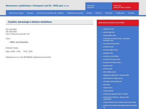 Léčebná rehabilitace, fyziatrie, balneologie - MUDr. Jana Svatoňová