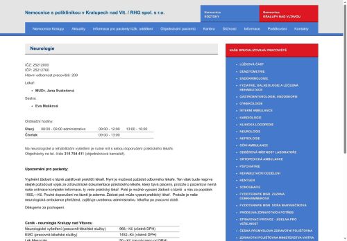 Zobrazit webové stránky Neurologie - MUDr. Jana Svatoňová
