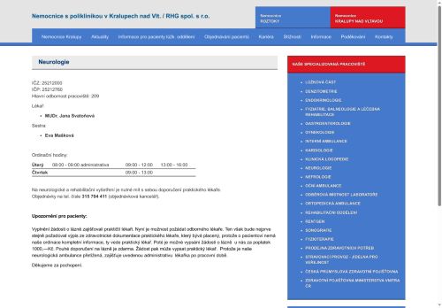 Zobrazit webové stránky Neurologie - MUDr. Jana Svatoňová