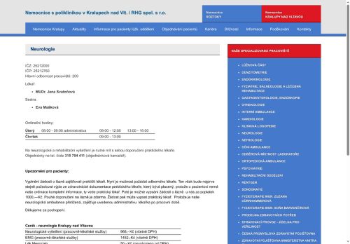 Zobrazit webové stránky Neurologie - MUDr. Jana Svatoňová