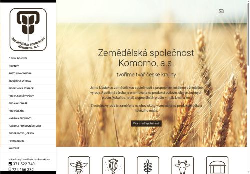 Webové stránky Zemědělská společnost Komorno, a. s., Chocenice