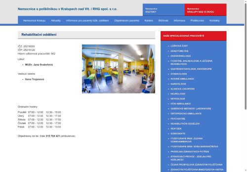 Zobrazit webové stránky Rehabilitační oddělení - MUDr. Jana Svatoňová
