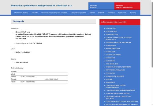 Zobrazit webové stránky Sonografie (ultrazvuk) Nemocnice s poliklinikou Kralupy nad Vltavou