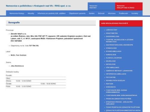 Sonografie (ultrazvuk) Nemocnice s poliklinikou Kralupy nad Vltavou