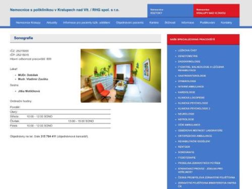 Sonografie (ultrazvuk) Nemocnice s poliklinikou Kralupy nad Vltavou
