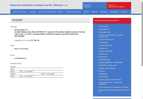 Zobrazit webové stránky Sonografie (ultrazvuk) Nemocnice s poliklinikou Kralupy nad Vltavou