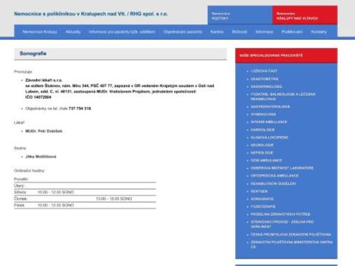 Sonografie (ultrazvuk) Nemocnice s poliklinikou Kralupy nad Vltavou