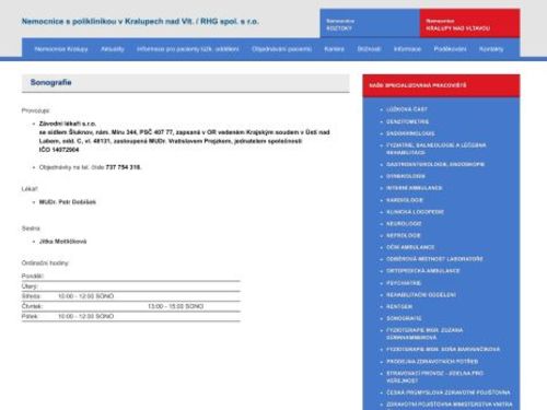 Sonografie (ultrazvuk) Nemocnice s poliklinikou Kralupy nad Vltavou