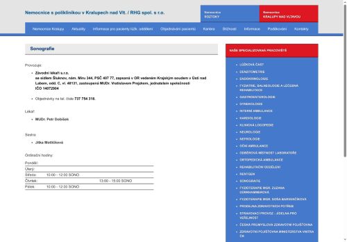 Zobrazit webové stránky Sonografie (ultrazvuk) Nemocnice s poliklinikou Kralupy nad Vltavou