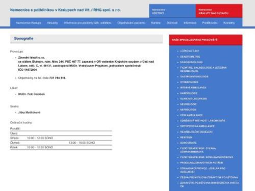 Sonografie (ultrazvuk) Nemocnice s poliklinikou Kralupy nad Vltavou
