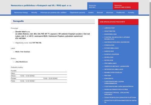 Zobrazit webové stránky Sonografie (ultrazvuk) Nemocnice s poliklinikou Kralupy nad Vltavou