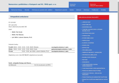 Zobrazit webové stránky Ortopedická ambulance - MUDr. Petr Horák, MUDr. Petr Šebesta
