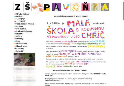 Webové stránky Základní škola Pivoňka, Chříč