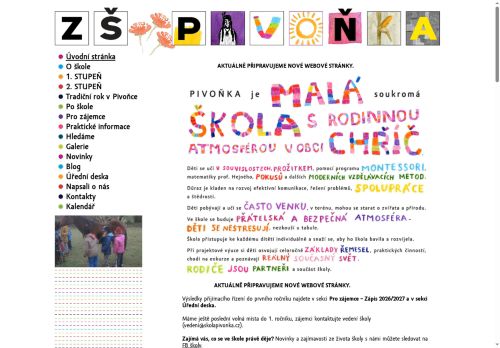 Webové stránky Základní škola Pivoňka, Chříč