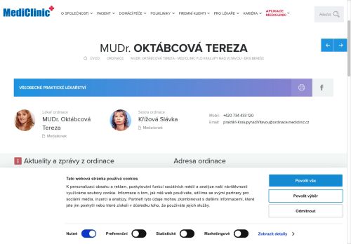 Zobrazit webové stránky Praktický lékař pro dospělé MediClinic - MUDr. Tereza Oktábcová