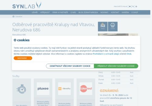 Zobrazit webové stránky SYNLAB - odběrové pracoviště Kralupy nad Vltavou (ul. Nerudova)