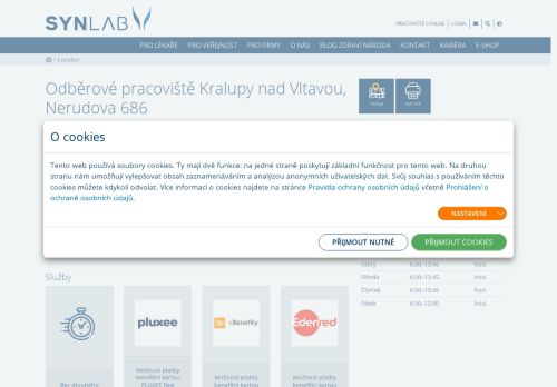 Zobrazit webové stránky SYNLAB - odběrové pracoviště Kralupy nad Vltavou (ul. Nerudova)