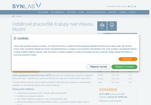 Zobrazit webové stránky SYNLAB - odběrové pracoviště Kralupy nad Vltavou (ul. Mostní)
