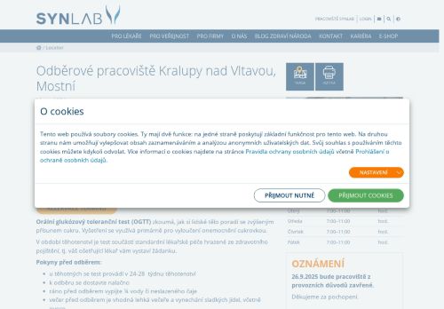 Zobrazit webové stránky SYNLAB - odběrové pracoviště Kralupy nad Vltavou (ul. Mostní)