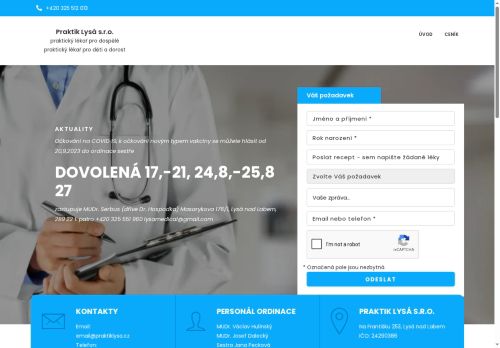 Zobrazit webové stránky Praktický lékař pro děti a dorost a pro dospělé - Praktik Lysá s.r.o. - MUDr. Josef Dalecký, MUDr. Václav Hulínský