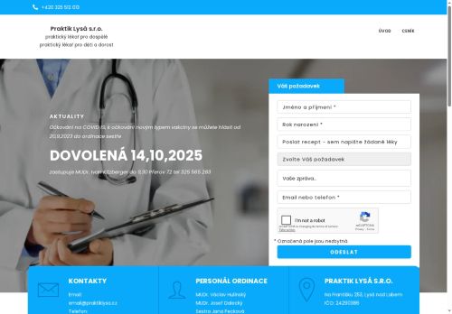 Zobrazit webové stránky Praktický lékař pro děti a dorost a pro dospělé - Praktik Lysá s.r.o. - MUDr. Josef Dalecký, MUDr. Václav Hulínský