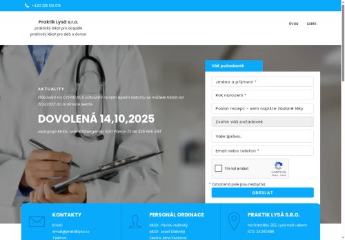 Zobrazit webové stránky Praktický lékař pro děti a dorost a pro dospělé - Praktik Lysá s.r.o. - MUDr. Josef Dalecký, MUDr. Václav Hulínský