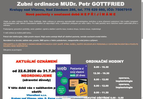 Zobrazit webové stránky Zubní ordinace - MUDr. Petr Gottfried