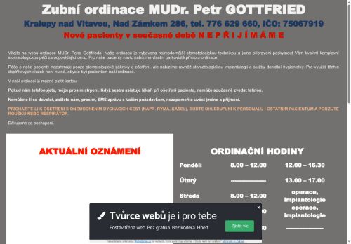 Zobrazit webové stránky Zubní ordinace - MUDr. Petr Gottfried