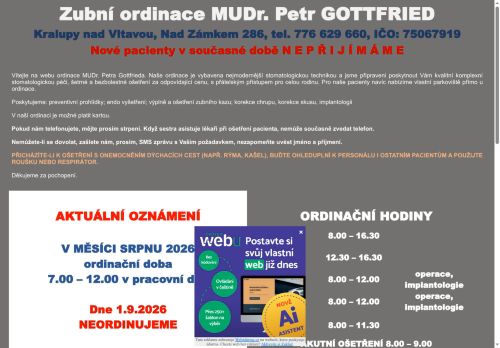 Zobrazit webové stránky Zubní ordinace - MUDr. Petr Gottfried