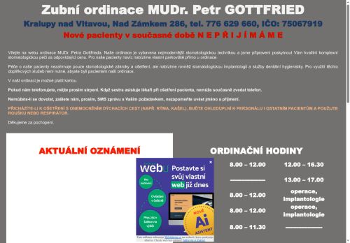 Zobrazit webové stránky Zubní ordinace - MUDr. Petr Gottfried