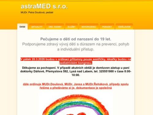 Praktický lékař pro děti a dorost astraMED - MUDr. Petra Doušová, MUDr. Simona Timková