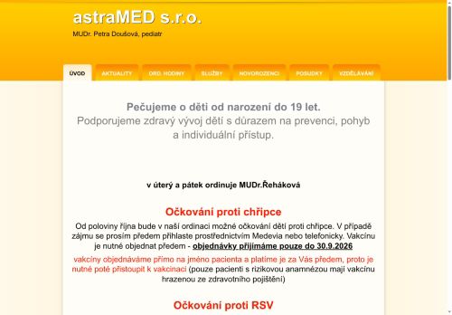 Zobrazit webové stránky Praktický lékař pro děti a dorost astraMED - MUDr. Petra Doušová, MUDr. Simona Timková