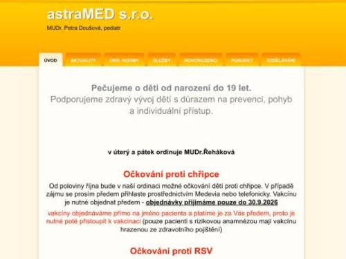Praktický lékař pro děti a dorost astraMED - MUDr. Petra Doušová, MUDr. Simona Timková
