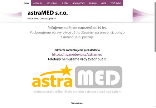 Zobrazit webové stránky Praktický lékař pro děti a dorost astraMED - MUDr. Petra Doušová, MUDr. Simona Timková