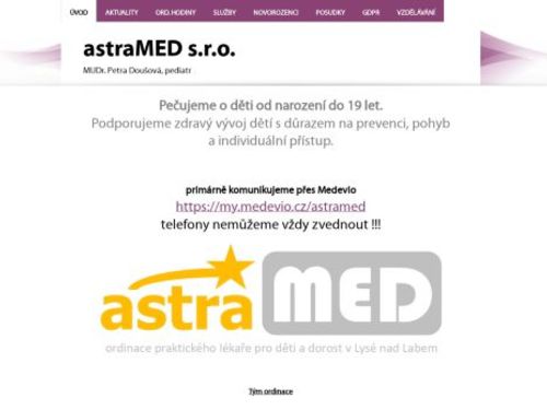 Praktický lékař pro děti a dorost astraMED - MUDr. Petra Doušová, MUDr. Simona Timková
