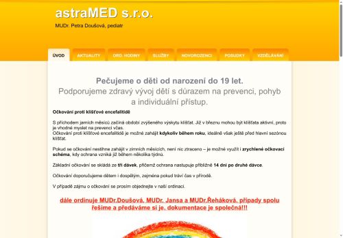 Zobrazit webové stránky Praktický lékař pro děti a dorost astraMED - MUDr. Petra Doušová, MUDr. Simona Timková
