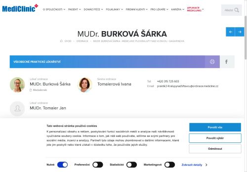 Zobrazit webové stránky Praktický lékař pro dospělé MediClinic - MUDr. Šárka Burková